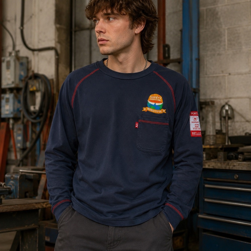 Portwest‎ Bizflame FR Shirt Mens XL Navy Blue Flame Resistant ARC 2 Long Sleeve